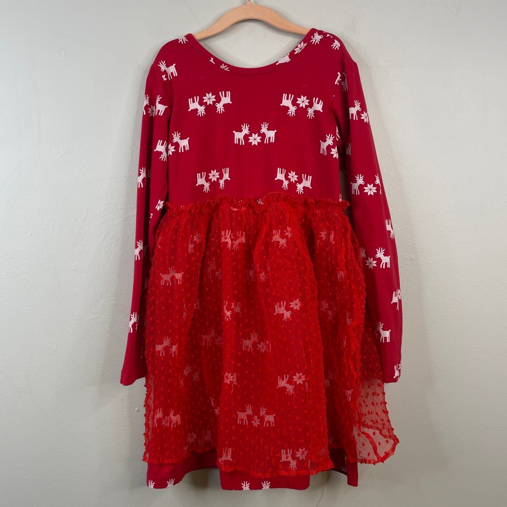 Hannah Andersson Christmas Tulle Dress Girls 8 Reindeer Party School Pullover